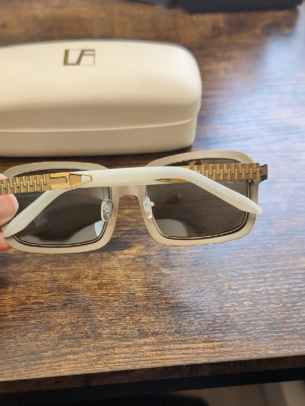 Linda Farrow x Alexander Wang Zipper Trim Square Sunglasses in Antique Brass - Picture 8 of 12